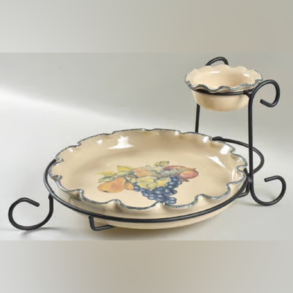 Home & garden party  chip and dip platter and bowl with stand  vintage 2005